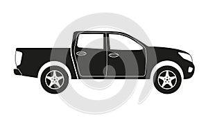 Pickup truck icon. Side view. Pick-up car or vehicle silhouette. Vector illustration photo